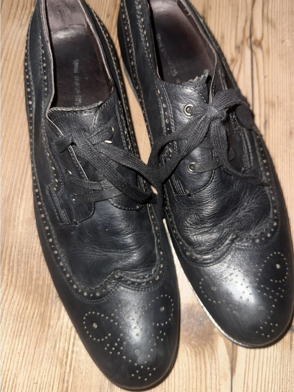 John Varvatos Black Leather Brogue Derbys